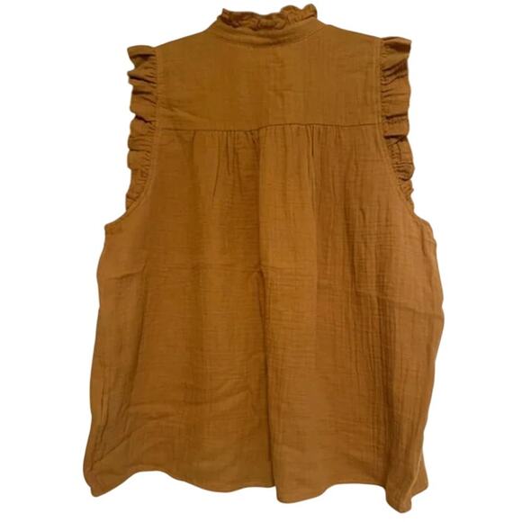 J. CREW Factory Gauze Smocked Ruffle Neck Top Warm Brandy Tan Sz XL NWT {WW2} - Picture 4 of 4